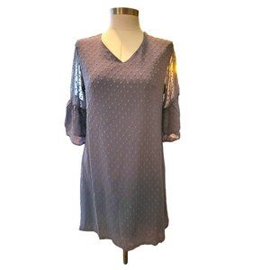 Belongsci Blue Tunic Top Square Dot Sheer Bell Sleeves Womans Size Medium Jj3404